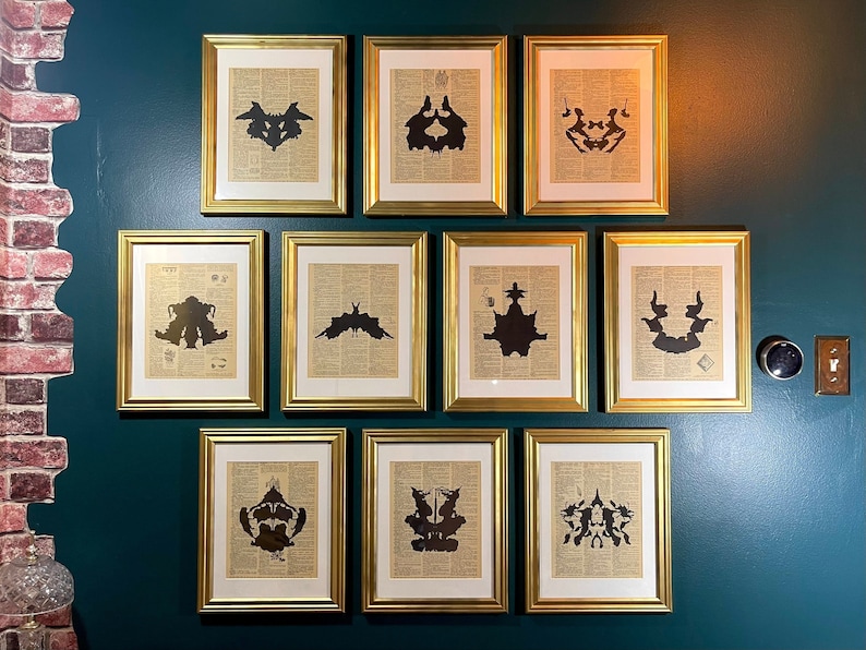 Rorschach Ink Blot Print Set on Vintage Dictionary Pages / Black or Color / Set of 10 Art Prints Unframed Antique Gallery Wall Artwork image 2