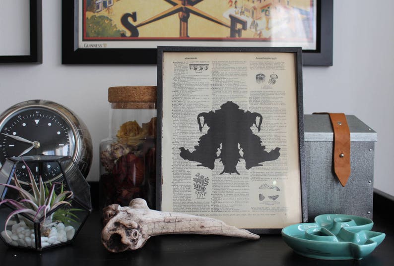 Rorschach Ink Blot Print Set on Vintage Dictionary Pages / Black or Color / Set of 10 Art Prints Unframed Antique Gallery Wall Artwork image 10