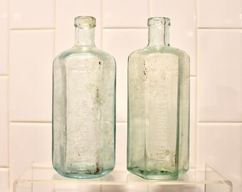 Antique Blue Hexagon Glass Medicine Bottles, Old Pepto-Magnan(gude) Glass Bottles, Curiosity Cabinet Gift, Collectible Bottle from 1900s