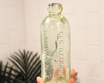 Antique Blob Top Bottle / Embossed Geo Danner, Rahway, NJ, Green Glass / Very Old Glass Soda Bottle for Collectors, Vintage Glass Bottle