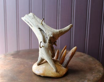 Fossil Ring Holder - Driftwood, Squid Pens, Fossilized Sand Dollar / Unique Gift for Fossil Lovers, Boho Jewelry Stand, Fun Ring Display