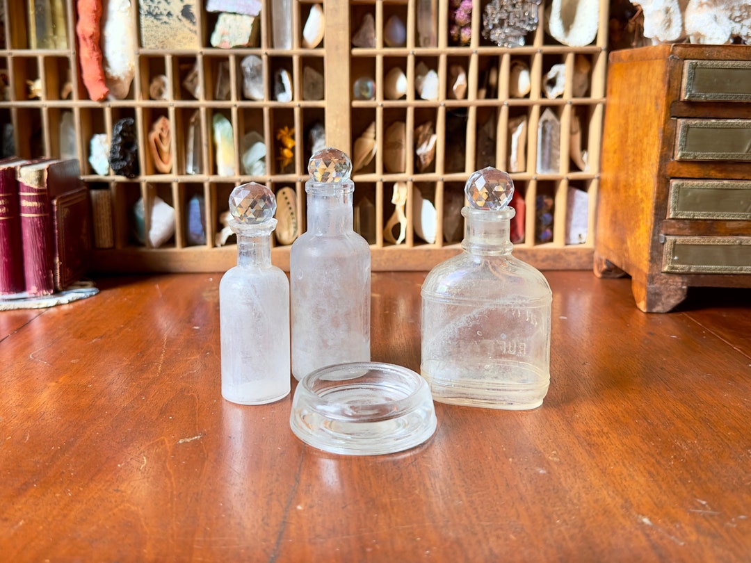 Set of Small Antique Glass Bottles / Tiny Vintage Bottle Set With
