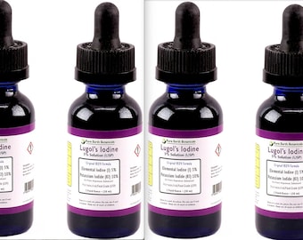FOUR PACK 4 oz 5% Lugol’s Solution of Iodine Maximum Strength 4 Vintage Style Glass Bottles WHO Listed (Four one ounce bottles= 4oz Total)