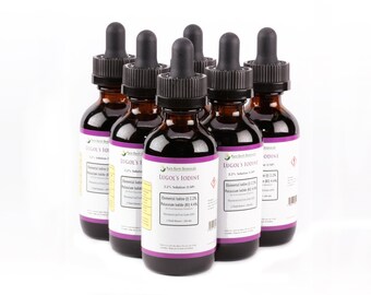 Six 2oz Bottles of 2.2% Lugol's Solution of Iodine 3000 mcg - Economy Pack, Six (6) Vintage Style Glass Bottles - Free Priority Mail