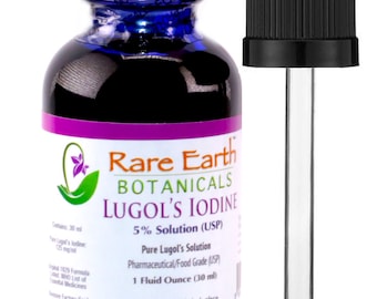 5% Lugol's Solution of Iodine  Authentic Formula Accurate Potency WHO Listed Vintage Style Glass Bottle Free Shipping Rare Earth BOTANICALS™