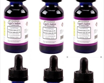 6oz 5% Authentic Lugol's Solution of Iodine Maximum Strength - SIX Vintage Style Glass Bottles 1oz Each x6 Rare Earth Botanicals™ WHO LISTED