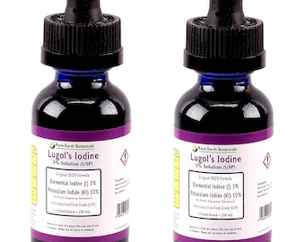 TWIN PACK 2 oz 5% Lugol’s Solution of Iodine Maximum Strength 2 Vintage Style Glass Bottles WHO Listed (Two one ounce bottles=2oz Total)