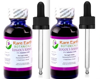 4 oz 5% Lugol's Solution of Iodine Rare Earth BOTANICALS™ Maximum Strength Four Vintage Style Glass Bottles =  WHO Listed
