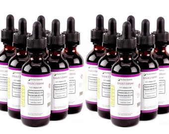 24 oz Lugol's Iodine 2.2% RARE EARTH BOTANICALS™ High Potency -2oz Twelve Pack - Dozen (12) Vintage Style Glass Bottles - Free Priority Mail