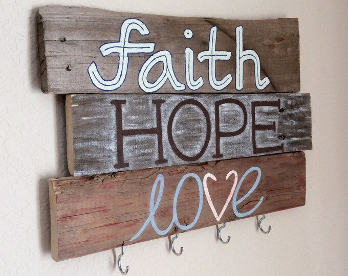 Key Holder Faith Hope Love Painted Key Holder Etsy