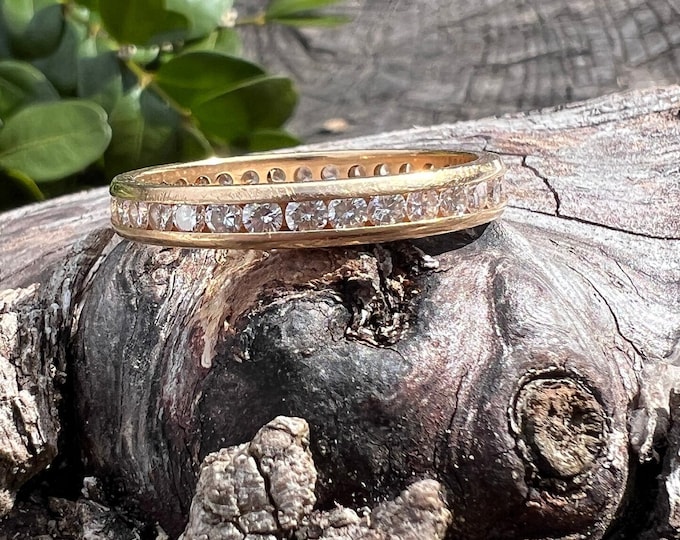 Diamond Wedding Band, Diamond Eternity, Yellow Gold Band, Gold and Diamond Band, Diamond Band Size 12