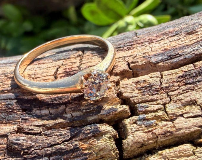 Victorian 14k Yellow Gold Old European Cut Diamond Solitaire Ring