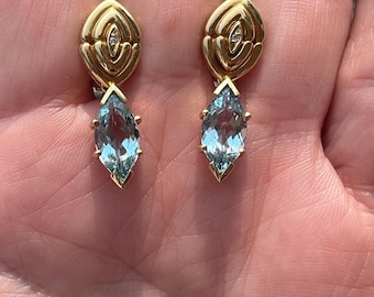 Aqua Earrings, Aquamarine Earrings, Gold and Aqua Earrings