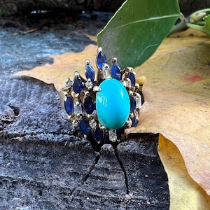 Blue Turquoise Ring, Gold and Turquoise Ring, Turquoise Ring, Turquoise and Diamond Ring, Statement Ring, Right Hand Ring