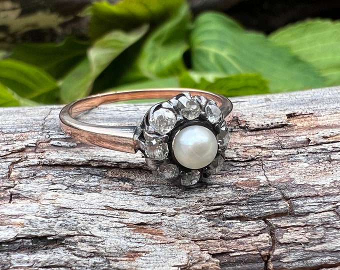Victorian Pearl and Diamond Ring, Victorian Diamond Ring, Dainty Ring
