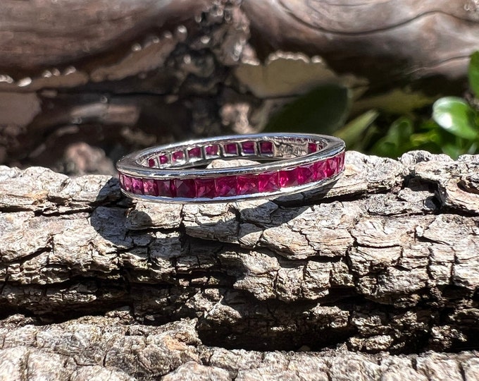 Art Deco Style Band, Ruby Eternity Band,  Platinum Band, Stacking Band,  Deco Style Band, Ruby Band Size 6