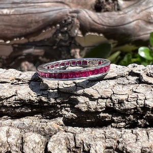Art Deco Style Band, Ruby Eternity Band,  Platinum Band, Stacking Band,  Deco Style Band, Ruby Band Size 6