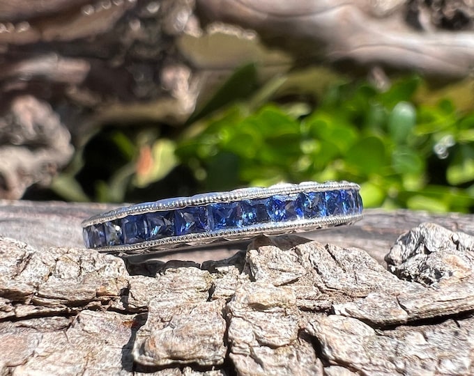Art Deco Style Band, Sapphire Eternity Band,  Stacking Band, Deco Style Band, Sapphire Band Size 6