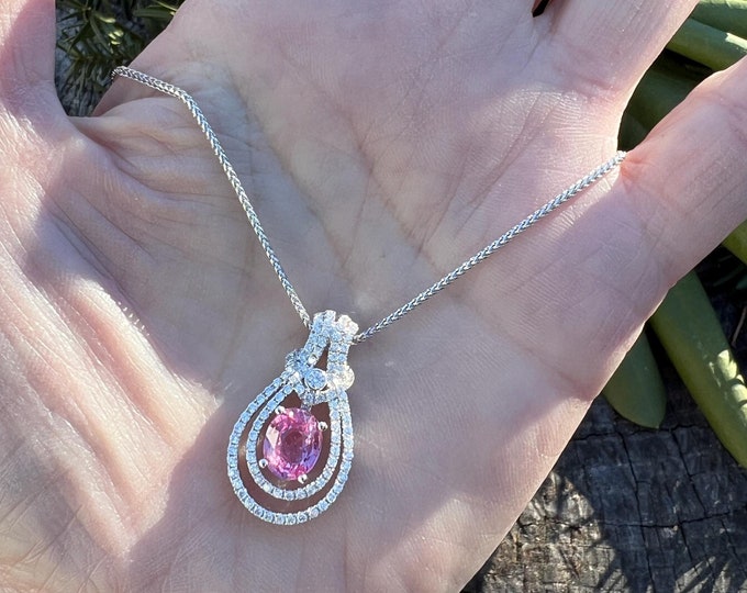 Pink Sapphire Pendant, Gold and Pink Sapphire Pendant, Pink Sapphire and Diamond Pendant