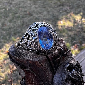 Victorian Sapphire Ring, Oval Sapphire Ring, Antique Sapphire Ring,  Rose Cut Diamond Ring, Victorian Cocktail Ring, September Birthstone