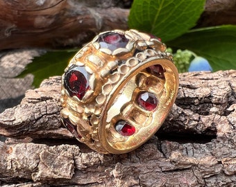 RESERVED for Artie NFS Layaway Payment 6 Wide Gold Garnet Band, Garnet Wedding Band, Wide Garnet Band, Garnet  Eternity Band