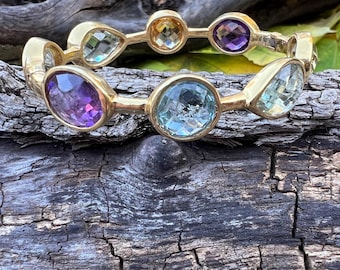 Multi Gem Bangle, Amethyst Bangle, Peridot Bracelet, Citrine Bracelet, Topaz Bangle, Multi Stone Bangle