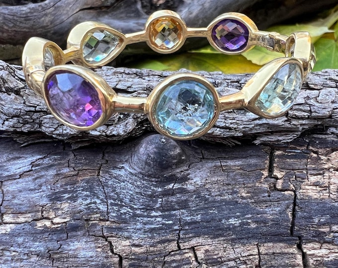 Multi Gem Bangle, Amethyst Bangle, Peridot Bracelet, Citrine Bracelet, Topaz Bangle, Multi Stone Bangle