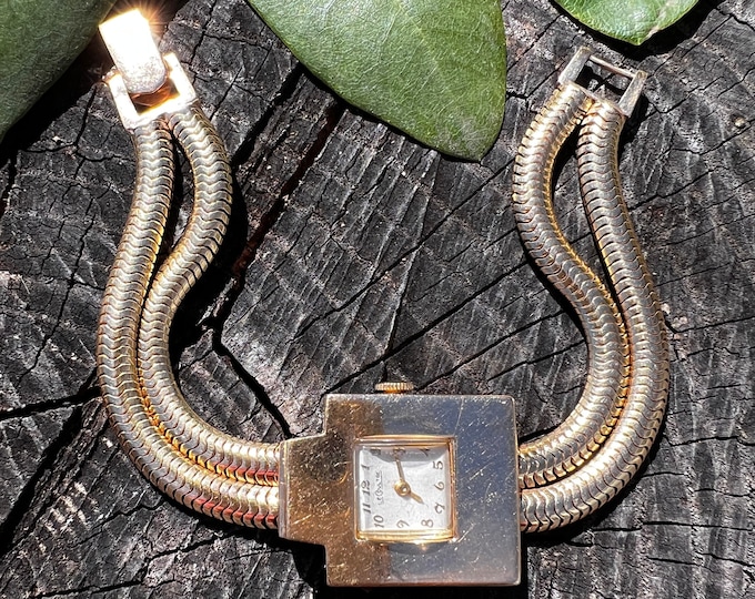Gold Le Coultre Watch, Snake Chain Watch, Le Coultre Watch, Retro Gold Watch, Statement Watch