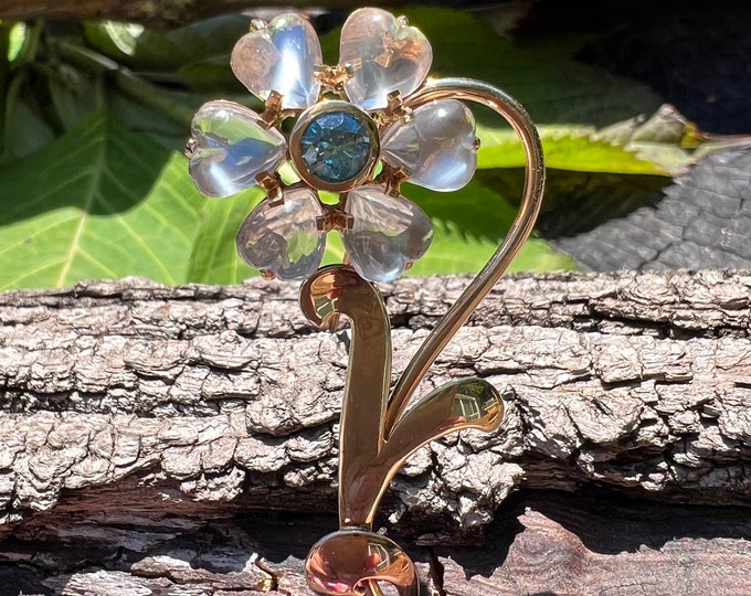 Moonstone Brooch, Moonstone Flower Pin, Moonstone Flower, Moonstone Jewelry