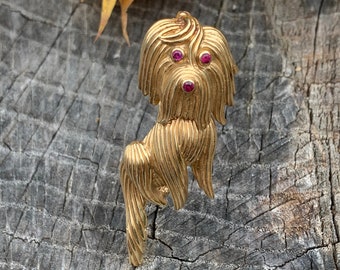 Gold Dog Brooch, Shih Tzu Dog Brooch, Shih Tzu Pendant, Terrier Brooch, Dog Pin, Dog Brooch