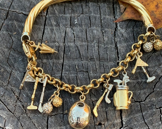 Gold Golf Charm Bracelet, Golf Bracelet,  Golf Charms