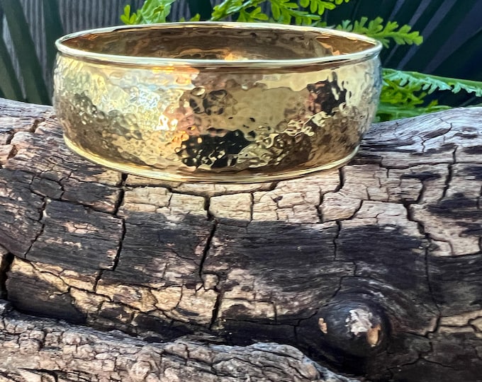 18K Yellow Gold Wide Bangle, Ippolita Hammered Gold Bracelet