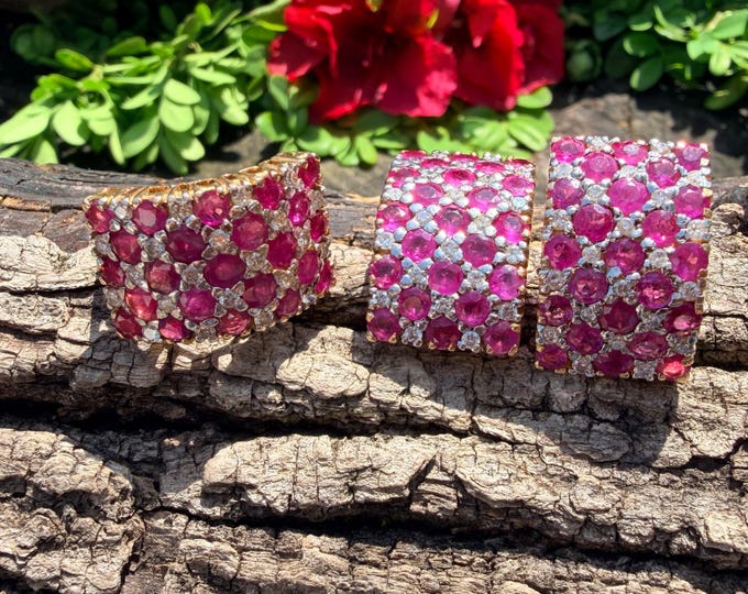 18k White Gold Ruby and Diamond Ring and Earring Set