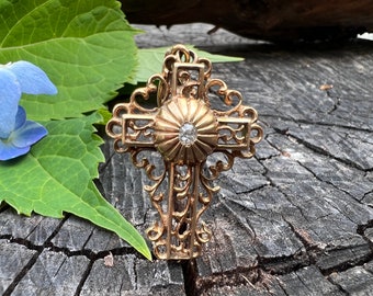 Victorian Gold Cross, Antique Diamond Cross, Gold Victorian Cross, Gold Cross