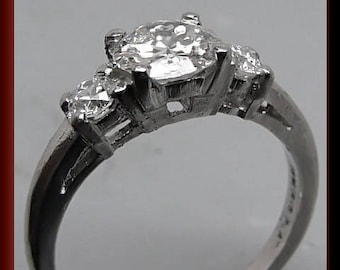 Anillo de compromiso Art Déco con diamantes, solitario y diamante de talla europea antigua, anillo de bodas de platino - ER 366 M