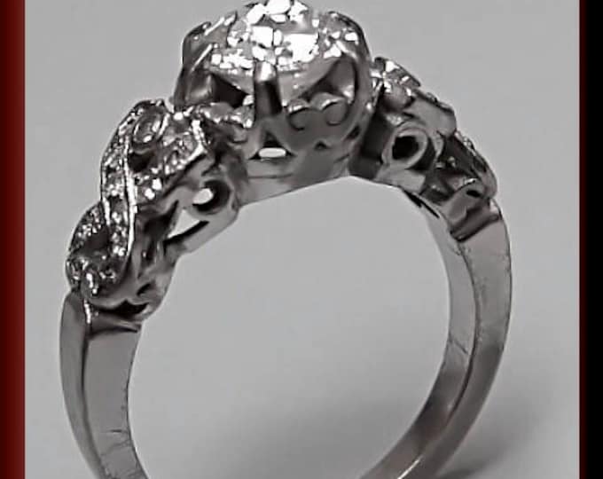 Antique Diamond Engagement Ring Art Deco Diamond Engagement Ring with Old European Cut Diamond Platinum Wedding Ring - ER 388M