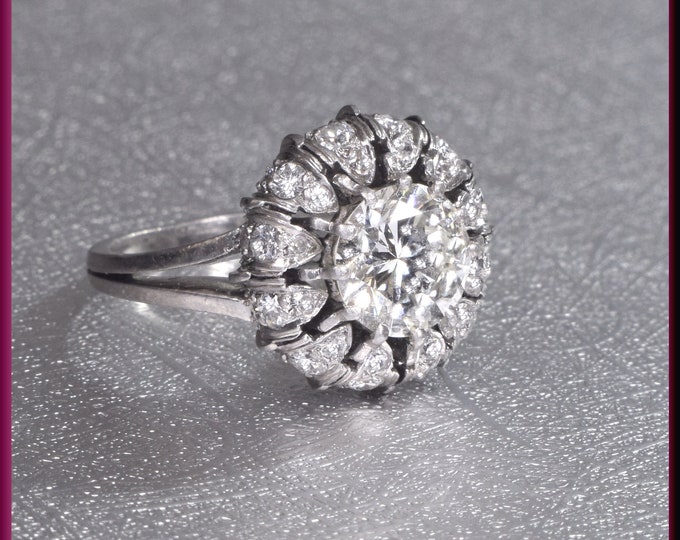 Vintage Engagement Ring Antique Engagement Ring Cluster Ring Flower Ring Alternative Ring Platinum Ring  Gift for Her Unique