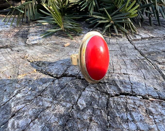 Coral Cocktail Ring,  Gold and Coral Ring, Coral Statement Ring