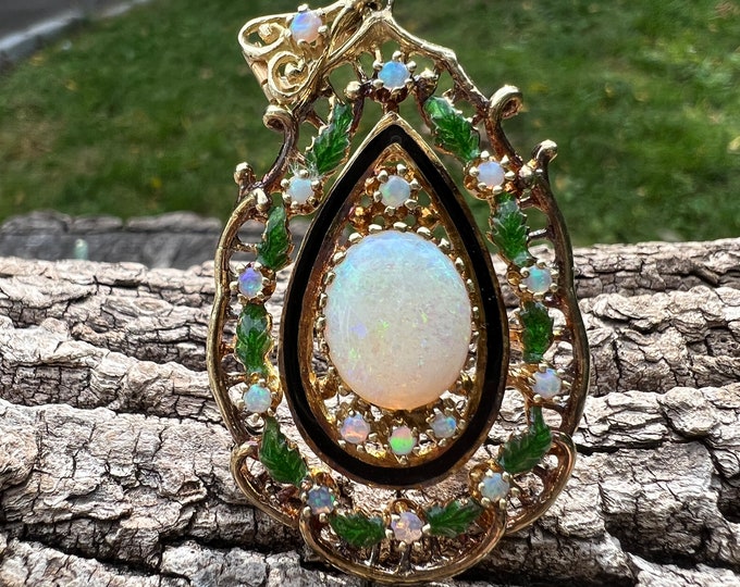 Opal and Enamel Pendant, Opal and Enamel Brooch, Opal Pendant, Opal Brooch, October Birthstone