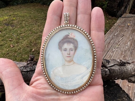 Victorian Portrait Pendant, Hand Painted Pendant,… - image 6