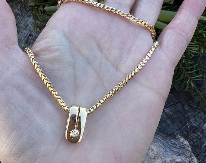 18k Diamond Pendant, Diamond Nugget Pendant, Boho Necklace