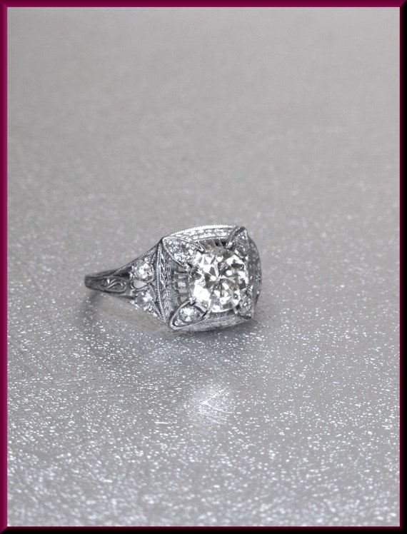 Art Deco Engagement Ring, 1920s Engagement Ring, … - image 1