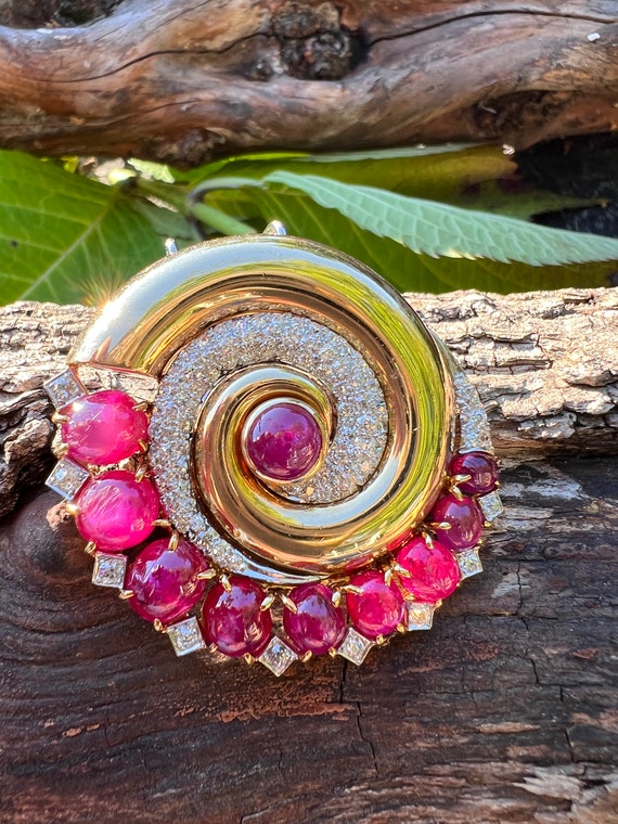 Retro Ruby Brooch, Retro Diamond Brooch, Ruby and… - image 4