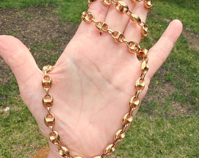 14k Yellow Gold Mariners Link Chain Necklace, 30 Inch, 1/4 Inch Wide, Italian Made