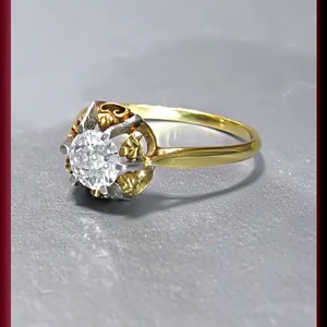 Victorian Diamond Engagement Ring Vintage Diamond Engagement Ring 18K Yellow Gold Diamond Engagement Ring Wedding Ring ER 450M image 1