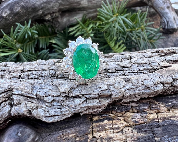 Emerald Cocktail Ring, Emerald and Diamond Ring, Emerald Statement Ring, May Birthstone