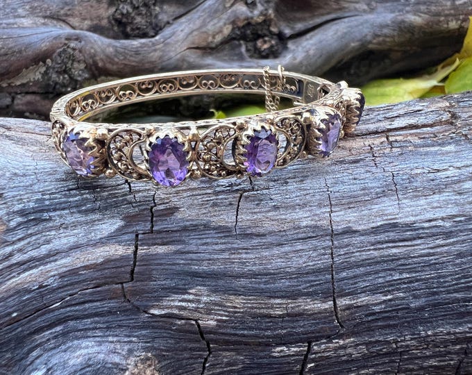 Amethyst Bangle, Amethyst Bracelet, Amethyst and Diamond Bangle