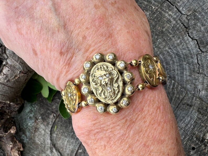 Victoriaanse armband, armband leeuw, armband madeliefje, antieke leeuw armband, armband bloemen, dierensieraden afbeelding 9