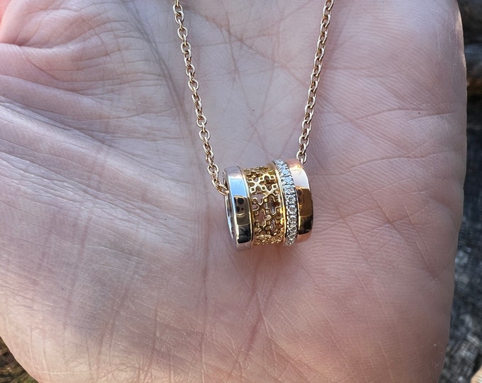 Tri Color Diamond Pendant, Diamond Ring Pendant, Boho Necklace