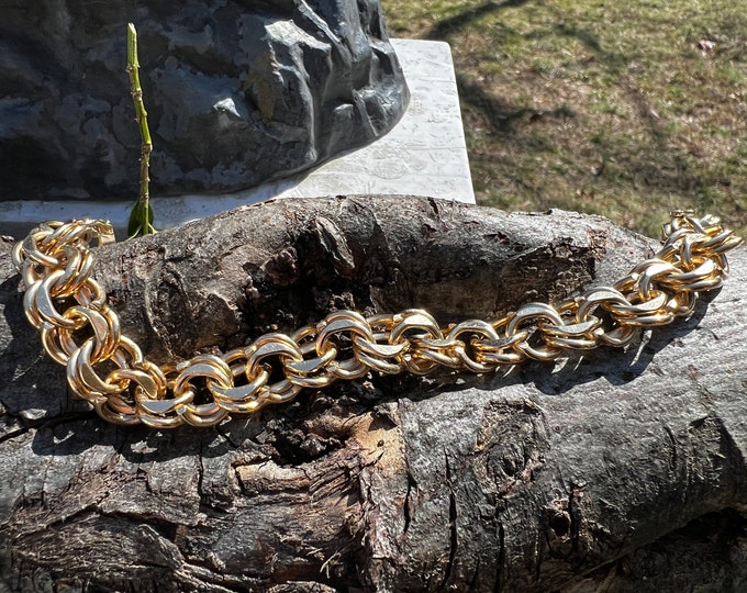 Wide Gold Bracelet, Chunky Wide Gold Bracelet, Circle Link Bracelet, Round Link Bracelet